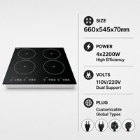 Gewerblicher 4-Brenner Induktionsherd 2200W 110V 220V Vier-Zonen Elektrokochfeld für Restaurant Hot Pot Buffet Küche