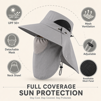 Zonnehoed Vissershoed Afneembaar Gezichtsmasker Nekklep UPF 50 Brede Rand Ademend Verstelbaar Aangepast Logo OEM Groothandel Lage MOQ