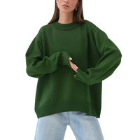 Pull décontracté pour femme en maille unie élégante, style européen et américain, col rond, épaules tombantes