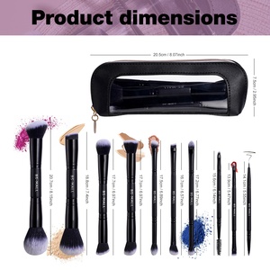 Pinceaux de maquillage BS-MALL, 12 pièces, ensemble de pinceaux professionnels à double extrémité, étiquette privée, ensemble de pinceaux de maquillage multifonctionnels noirs <span class=keywords><strong>avec</strong></span> sac - Product Image 2