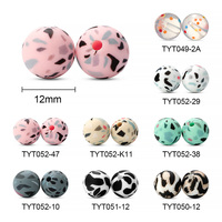 Perles de dentition en silicone sans BPA pour bébé, perles de dentition de 12mm et 15mm imprimé léopard, perles de chaîne de sucette, vente en gros