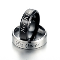 Bague en acier inoxydable gravée « His Queen », large et polie, pour couple, en stock, vente en gros de bijoux