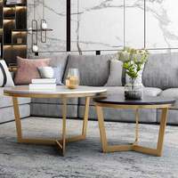 Ensemble de tables basses rondes en métal de luxe avec hauteur réglable et rangement, tables d'appoint gigognes modernes pour la maison et l'hôtel