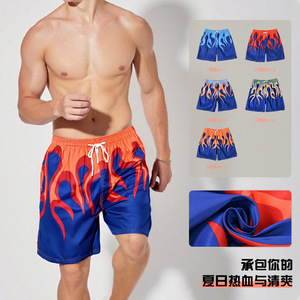 Short de bain pour hommes avec imprimé flamme, séchage rapide, avec cordon de serrage, pour la plage et le surf, taille adulte, grande taille, coupe européenne - Product Image 1