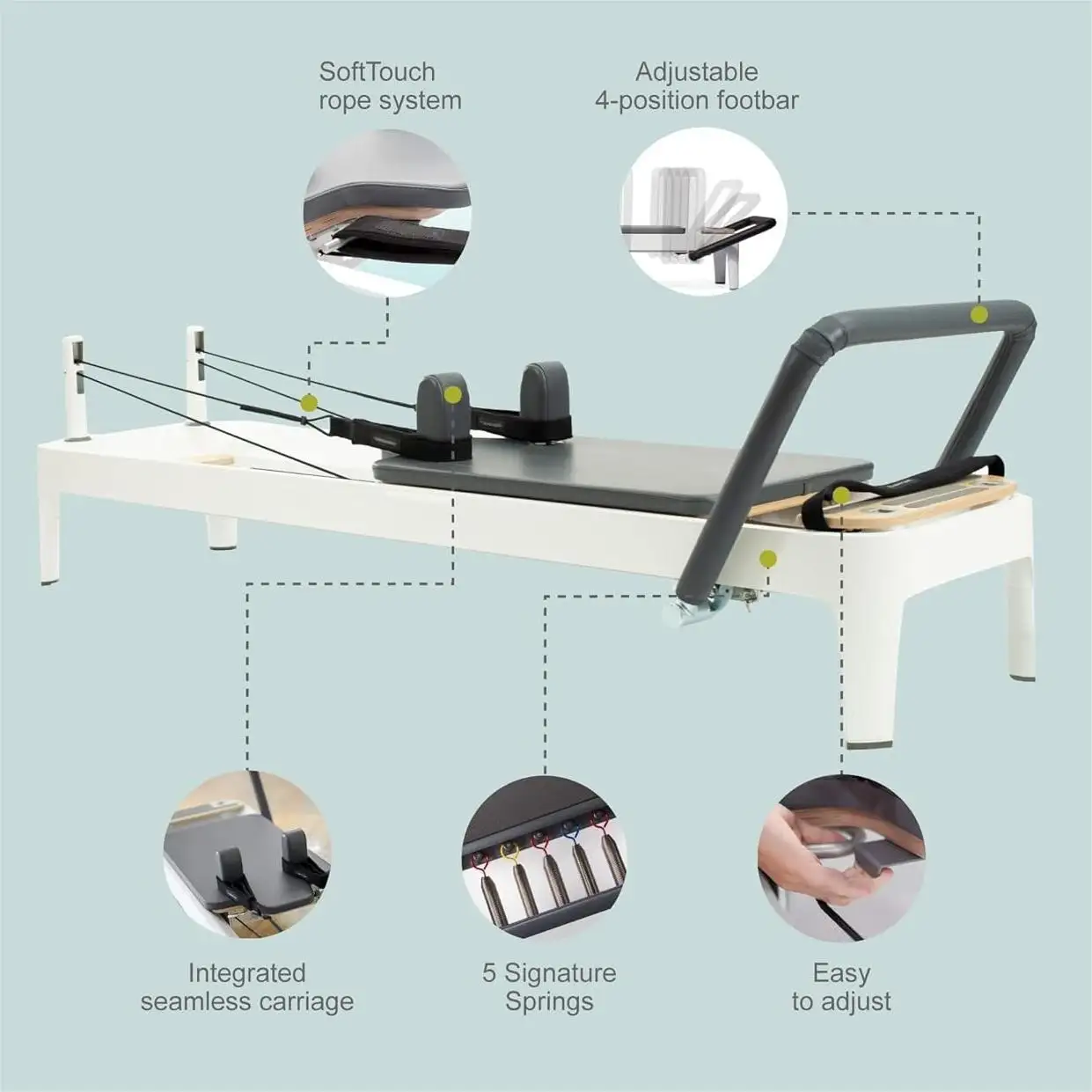 Amerika Pilates Reformer Machine Infinity Bar Fitness Gym Studio Wit Aluminium Pilates Reformer