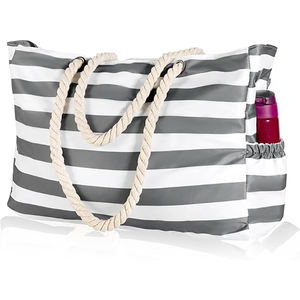 Free Sample 2025 Custom Logo <b>Blue</b> White Striped Oversized Beach <b>Bag</b> Striped Handbag <b>Tote</b> Beach Luggage, <b>Bags</b> Summer - Product Image 1