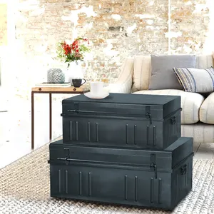 House Metal Storage Trunk Set Of 2 Black Cold-rolled Sheet Material Storage Trunk With Lock