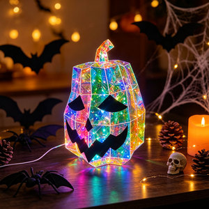 Lanterne citrouille irisée lumineuse pour Noël, lumières Jack-O'-lantern pour la décoration de centre de table de fête d'Halloween - Product Image 1