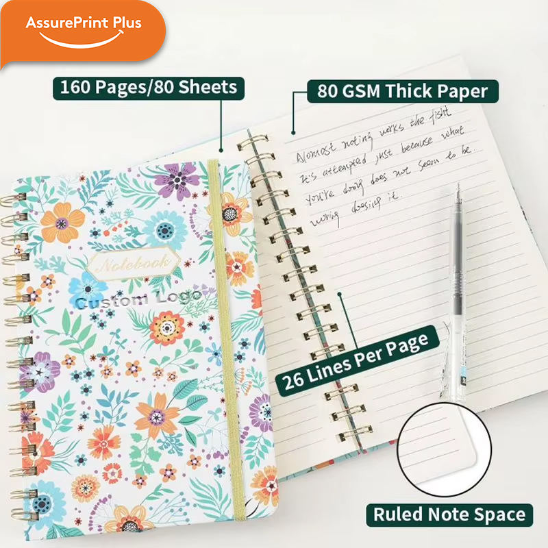 Custom A5 Floral Spiral Hardcover Paper Notebook Journal Elastic Band ...