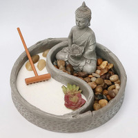 Kit de jardin de bureau Mini Zen avec Figurines de Lotus, Figurines de bouddha, râteau et roches de rivière de sable naturel, ensemble cadeau pour la maison et le bureau