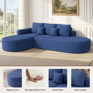 Sofá Cama Curvo Extensible Moderno de Terciopelo con Espuma de Alta Densidad, Sin Montaje, con Almohadas, para Dormitorio - Product Image 3