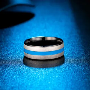 Platform stainless steel inner and outer arc three-color blue band ring simple men&#39;s glue dripping jewelry factory outlet