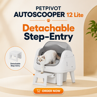 PETPIVOT AutoScooper 12 Lite Bac à litière automatique pour chat, entrée par marchepied détachable, accès facile pour les chats, multi-chats, nettoyage facile