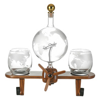 Ensemble de carafe et verres à whisky vintage gravés, design globe et avion, articles de bar créatifs, cadeau