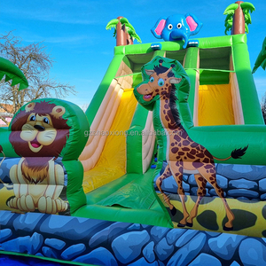 Thương mại <span class=keywords><strong>Inflatable</strong></span> động vật chủ đề Công viên trượt sân chơi ngoài trời phim hoạt hình inflatables lâu đài Combo đôi làn đường trượt cho trẻ em - Product Image 4