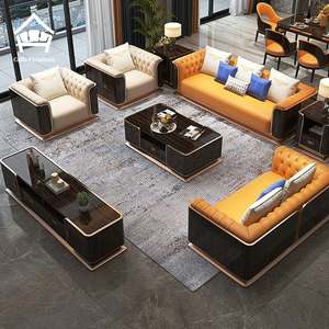 Set di Tavolini <span class=keywords><strong>da</strong></span> Caffè <span class=keywords><strong>e</strong></span> Mobile TV in <span class=keywords><strong>Legno</strong></span> di Noce, Moderno Personalizzato in Ebano Lucido con Set di Divani Trapuntati per Arredamento Soggiorno - Product Image 3