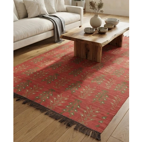 Tapis tribal en laine et jute fait main |   Tapis géométrique rouge style farmhouse pour salon, chambre, couloir, entrée, décoration bohème et sud-ouest - Product Image 1