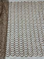 Tissu de Luxe Bleu Clair en Tulle Brodé de Paillettes 3D et de Perles à Motif Écailles, Idéal pour Kaftan et Abaya de Créateur de Dubaï