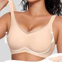 Soutien-gorge minimisant push-up sans couture grande taille, double décolleté en V, maille tricotée, bretelles larges, anti-affaissement, maintien élevé, respirant et confortable