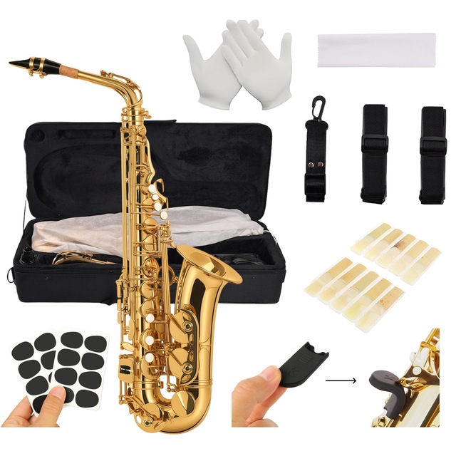 Wholesale Factory Made Bb Tone Alto Brass Saxophone with Complete Accessories, Professional Sound for Student & Player
