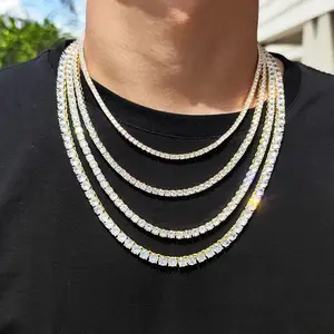 Iced Out Necklace 3mm 4mm 5mm Hip Hop 18K Gold Iced Diamond Necklace Bling CZ Tennis Chain Necklace