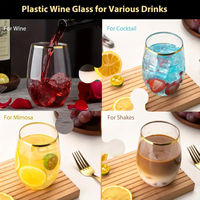 Verre à vin en plastique de qualité alimentaire avec bord doré personnalisé, 12 oz, sans pied, transparent, pour mariage, bar, restauration