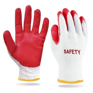 Guantes de seguridad de punto de algodón blanco con revestimiento plano de látex rojo Guantes de construcción de trabajo sumergidos en goma de Palma de látex antiarrugas - Product Image 1