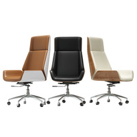 Chaise de bureau en cuir Nordic Joy, blanche, moderne, minimaliste, pivotante, avec accoudoirs et structure en bois, pour réunions à domicile, modèle MR-04A