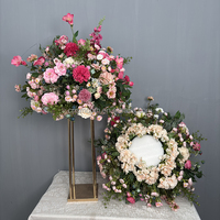 Arrangement floral artificiel rose et bleu de haute qualité SMS, boule de fleurs en spray pour centre de table de mariage et banquet