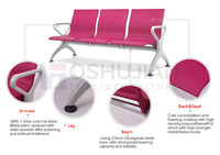 Chaise d'attente 3 places pour hôpital, sièges en tandem, clinique, aéroport, banc d'attente en polyuréthane moulé médical