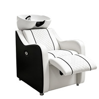 Nouveau style lit de lavage de cheveux commercial en céramique avec cadre en bois, repose-pieds réglable et éponge haute densité pour salons de coiffure et instituts de beauté