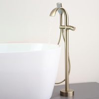 Robinet de baignoire autoportant Azeta en laiton pour salle de bain, avec douchette à jet de pluie et cascade, poignée unique
