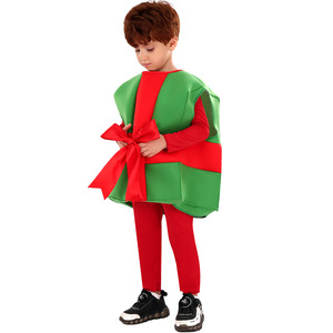 Children's Christmas Gift <b>Box</b> Costume Cosplay Party Outfit Red Green With Bow Kids Size S M L - Product Image 3