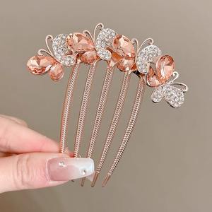 Peignes à cheveux papillon décoratifs, <span class=keywords><strong>pince</strong></span> à <span class=keywords><strong>chignon</strong></span>, style bleu avec <span class=keywords><strong>strass</strong></span>, pour mariage, fête, idées cadeaux pour femmes et filles - Product Image 4