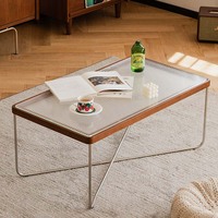 MUU Salon moderne Design en verre Combinaison latérale en bois Table basse Forme ronde Ensemble de tables à thé polyvalent