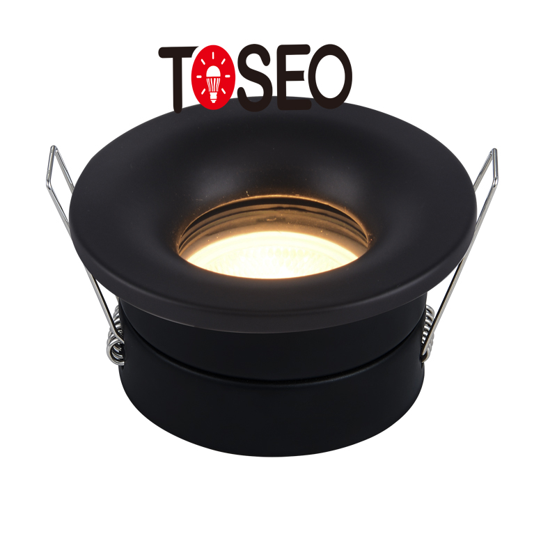 240V Round Waterproof IP65 Downlight / Black Aluminum Bathroom LED Spotlights