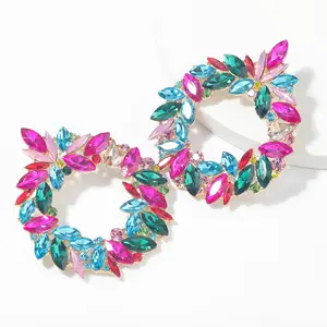 Kaimei 2 Colors Super flashing claw chain series alloy earring colorful gemstone full diamond geometric luxury earrings women