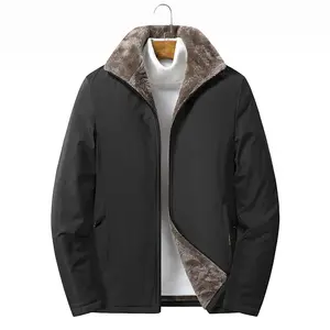 2023 겨울 컬렉션: 남성용 솔리드 컬러, 루즈핏, 플리스 안감 따뜻한 재킷, 턴다운 칼라