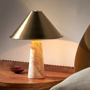 Modern Marble Table <b>Lamp</b> With Brass Shade Warm <b>Light</b> <b>LED</b> Bulb E27 Switch Control For Living Room Bedroom Decorative Lighting - Product Image 4