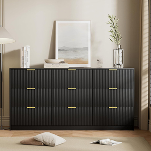 <span class=keywords><strong>Commode</strong></span> moderne en bois noir, <span class=keywords><strong>9</strong></span> <span class=keywords><strong>tiroirs</strong></span>, glissières lisses, large coffre, poignées dorées, chambre à coucher, salon, placard - Product Image 1