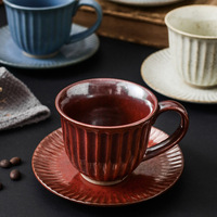 Ensemble tasse et soucoupe à café en porcelaine artisanale vintage japonaise, en terre cuite épaisse, 180 ml, réutilisable, fournitures de restaurant