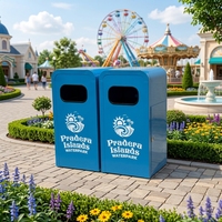 Poubelle de recyclage bleue personnalisée à 2 compartiments, poubelle extérieure en métal pour les poubelles de rue et les parcs de la ville