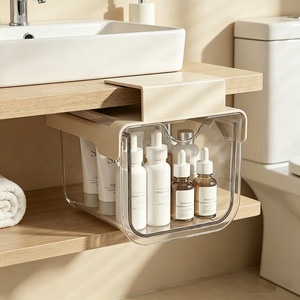 Under Desk Storage Drawer Transparent Organizer For Office Bathroom Makeup Stationery Hook Type Rectangle Single Layer - Product Image 2