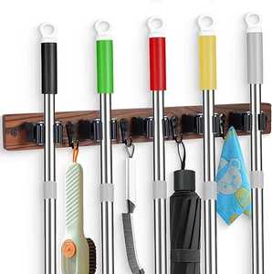 MIXWARES Portascopa e Portamop da Parete in <span class=keywords><strong>Legno</strong></span> per Bagno, Organizzatore per Attrezzi di Pulizia per la Casa - Product Image 1