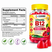 Complément alimentaire quotidien pour les vendeurs e-commerce aux États-Unis et en Europe, marque privée OEM, gommes de vitamine B12, 60 unités, saveur fruits rouges mélangés