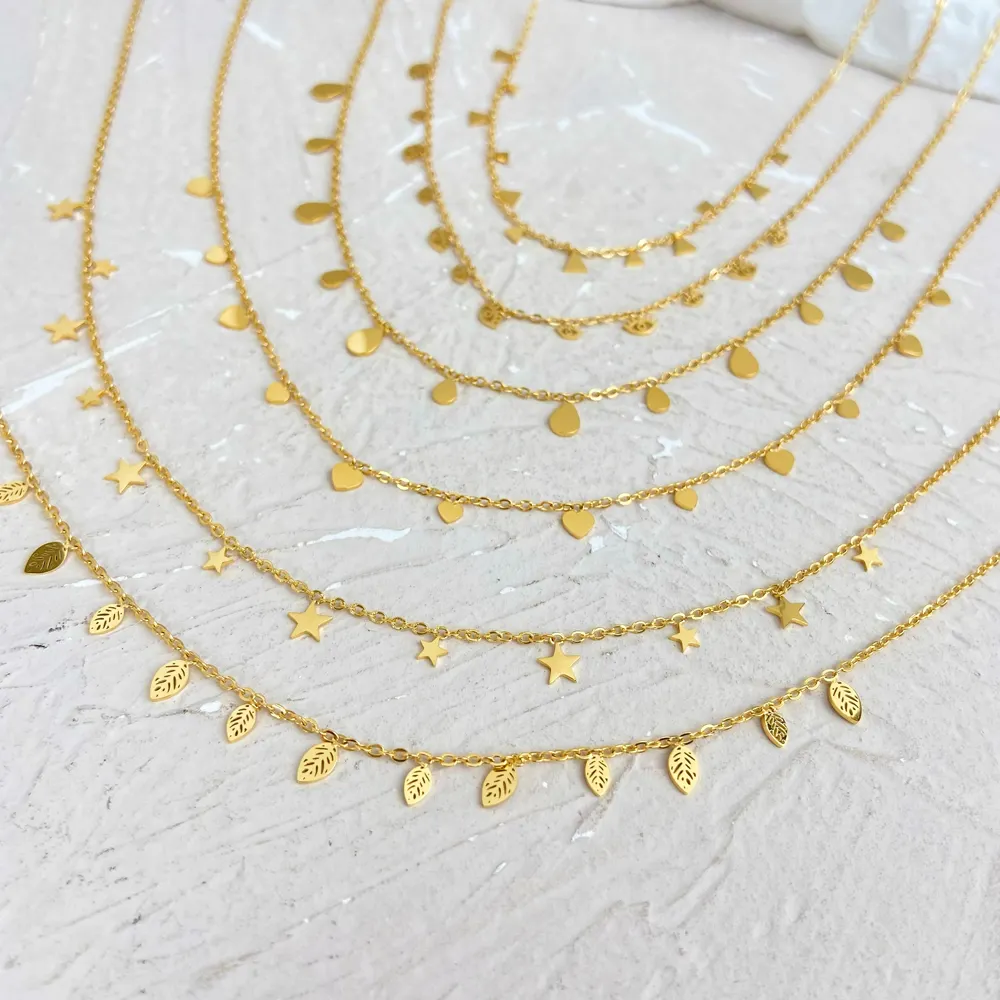 Roman Palace Style Stars/Wasser tropfen/Blätter/Liebes geometrie Anhänger Schmuck plattiert 18 Karat Gold Edelstahl Halskette