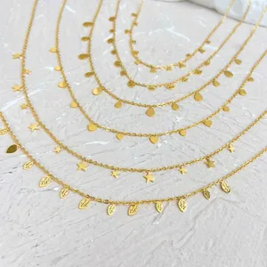 Collar de acero inoxidable chapado en oro de 18K estilo romano, colgante geométrico con estrellas, gotas de agua, hojas, amor, joyería
