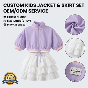 Conjunto Casual de 2 Piezas para <span class=keywords><strong>Niñas</strong></span>, Top con Mangas Abullonadas y Cierre, Falda con Volantes, <span class=keywords><strong>Ropa</strong></span> de Verano para Niños, Conjunto de <span class=keywords><strong>Tenis</strong></span> Infantil - Product Image 6