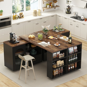 Tùy chỉnh 360 ° Tủ bếp xoay đa năng có ngăn kéo và kệ, đảo bếp di động có bánh xe cho phòng ăn, quầy bar gia đình, nhà bếp - Product Image 6