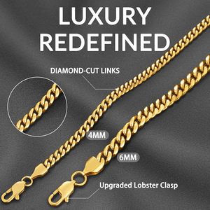 Coole Herren-Halskette 18K Vergoldet 4mm/6mm Anlaufbeständige Kubanische Gliederkette 18/20/22/<span class=keywords><strong>24</strong></span>/26 Zoll Langlebige Kette mit Karabinerverschluss - Product Image 3